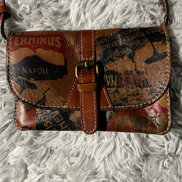 Patricia Nash Rustic Chestnut Leather Map Location Pattern Handbag - Picture 5 of 14